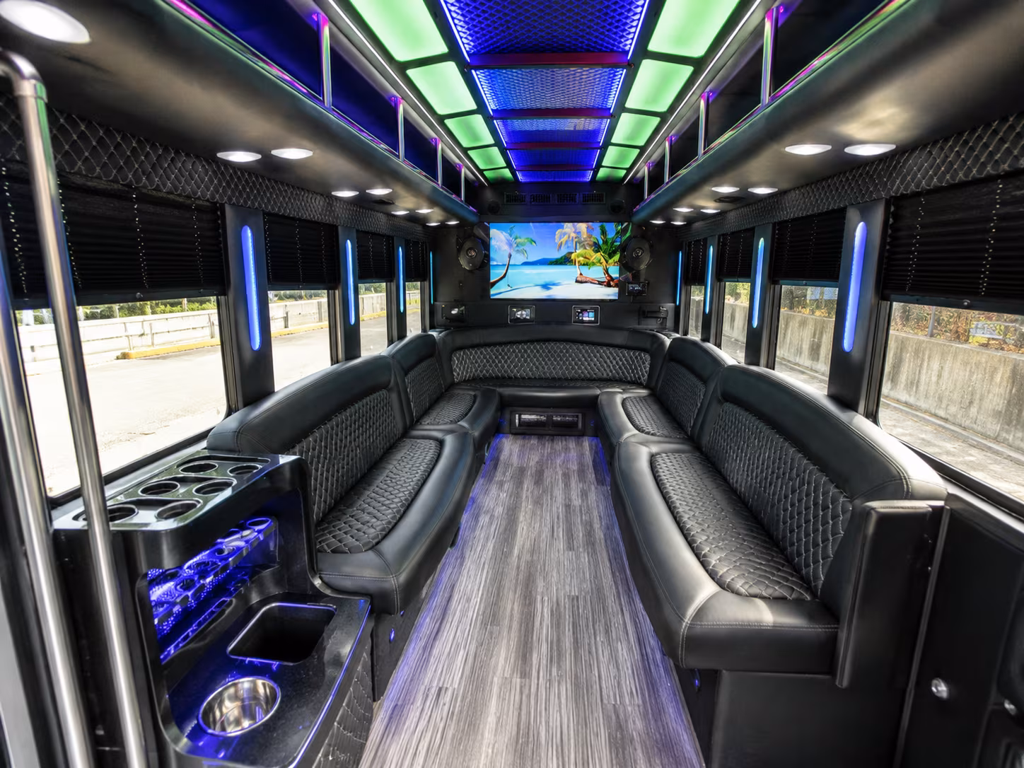 asheville 18 passenger party bus inside