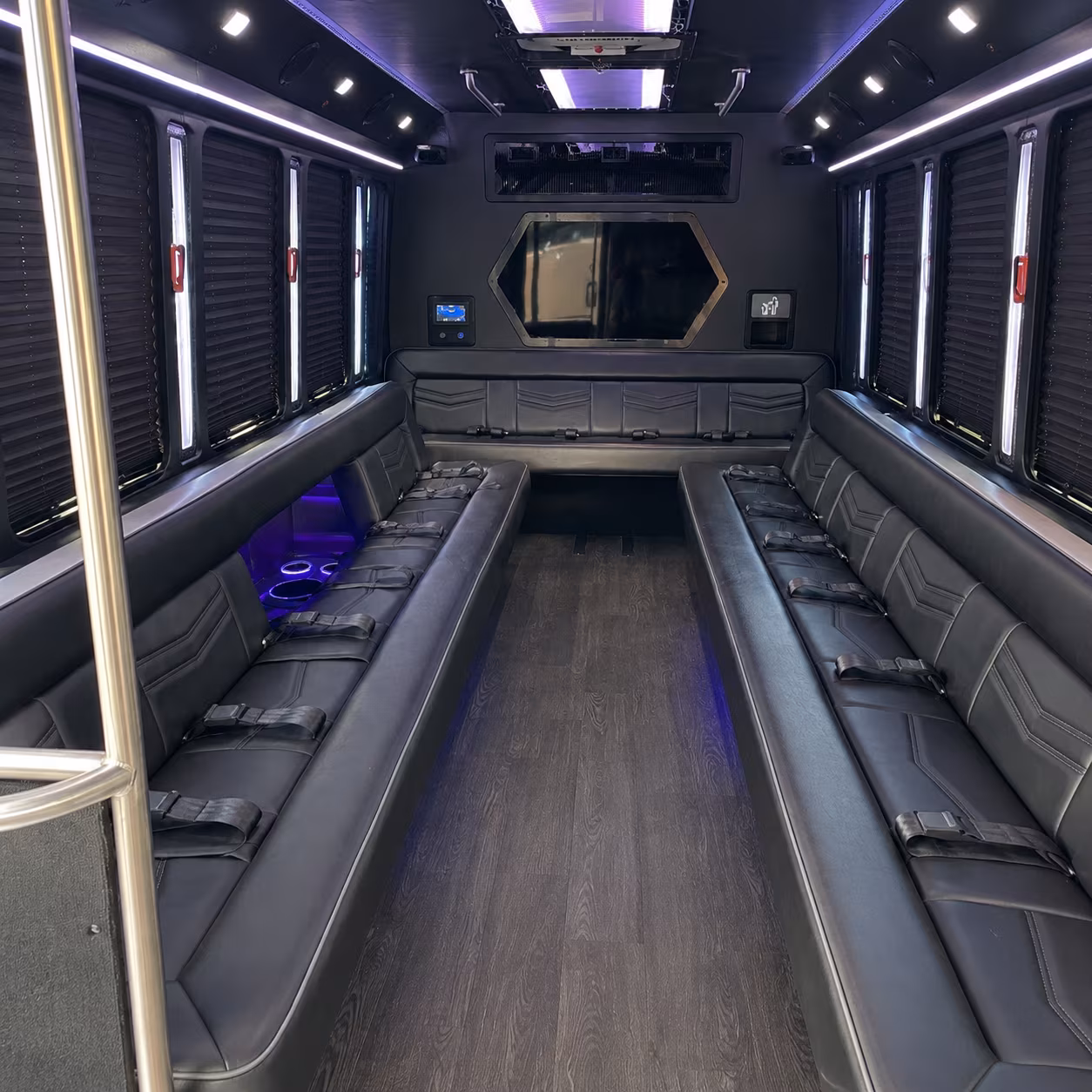 asheville 18 passenger party bus interior