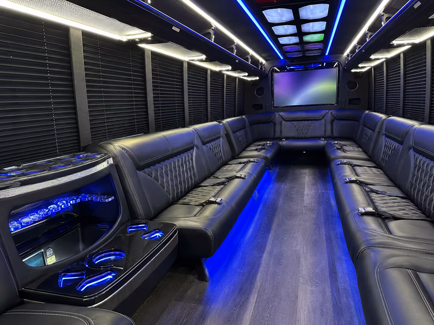 asheville 20 passenger party bus inside